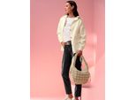 Strickjacke Heine, Damen, Gr. 50, Beige (Champagner), 100% Polyamid, Unifarben, Strickjacken Strickjacke