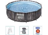 Bestway® Steel Pro Max™ Set Per Piscina A Telaio Con Pompa Filtro Ø 366 X 100 Cm, Effetto Legno (Rovere Di Palude), Rotondo