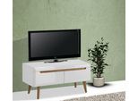 Base Tv Bassa Cassettiera Tv 107Cm Bianco Lucido Rovere Riviera