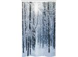 Abakuhaus Tenda Da Doccia Stretta Invernale, Foresta Innevata, Set Di Decorazioni Per Il Bagno In Tessuto Con Ganci, 120 X 180 Cm, Nero Bianco Blu