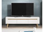 Mobile Tv Basso Tavolo Tv 160Cm Bianco Lucido Rovere Riviera