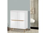 Cassettiera Credenza Highboard Soggiorno 107Cm Bianco Lucido Rovere Riviera