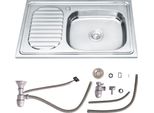 Lavello Da Incasso In Acciaio Inox 75X45 Cm Con Vasca Rotonda A Destra, Sgocciolatoio A Sinistra E Sifone
