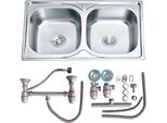 Lavello Da Cucina 80X50 Cm Doppio Bacino In Acciaio Inox Con Sgocciolatoio E Sifone