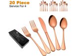 Set Di Posate Topchances 20 Pezzi, Set Coltello Forchetta Cucchiaio In Acciaio Inox Con Confezione Regalo Per 4 Persone, Per Casa Ufficio Ristorante, Rame