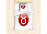 Abakuhaus Set Copripiumino Per Letto Singolo Con Motivo Zodiacale Toro, Cerchi Vivaci, Antiacaro E Anallergico, Con Federa, 135 Cm X 200 Cm - 80 X 80 Cm, Grigio Chiaro E Scarlatto