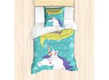 Abakuhaus Set Copripiumino Unicorn Party Per Letti Singoli, Compleanno, Antiacaro, Adatto A Chi Soffre Di Allergie, Con Federa, 135 Cm X 200 Cm - 80 X 80 Cm, Multicolore