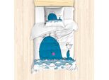 Abakuhaus Set Copripiumino Per Letto Singolo, Mammiferi Marini Con Gabbiano, Antiacaro, Adatto A Chi Soffre Di Allergie, Con Federa, 135 Cm X 200 Cm - 80 X 80 Cm, Blu E Bianco
