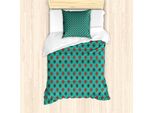 Abakuhaus Set Copripiumino Astratto Per Letti Singoli, Motivi Geometrici Retrò, Antiacaro, Adatto A Chi Soffre Di Allergie, Con Federa, 135 Cm X 200 Cm - 80 X 80 Cm, Vermiglio Turchese