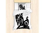 Abakuhaus Set Copripiumino Per Letto Singolo Con Motivo Zodiacale Ariete, Capra Monocromatica, Antiacaro E Anallergico, Con Federa, 135 Cm X 200 Cm - 80 X 80 Cm, Bianco E Nero