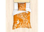 Abakuhaus Set Copripiumino Arancione E Bianco Per Letti Singoli, Flora E Fauna, Antiacaro, Adatto A Chi Soffre Di Allergie, Con Federa, 135 Cm X 200 Cm - 80 X 80 Cm, Arancione E Bianco