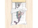Abakuhaus Set Copripiumino Sirena, Personaggio Fiabesco Con Una Conchiglia Mitologica, Gioie Sottomarine Dell'infanzia, 135 X 200 Cm + 80 X 80 Cm, Multicolore