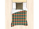 Abakuhaus Set Copripiumino Geometrico Per Letti Singoli, Motivo Quadrato A Griglia, Antiacaro, Adatto A Chi Soffre Di Allergie, Con Federa, 135 Cm X 200 Cm - 80 X 80 Cm, Multicolore