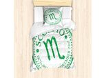 Abakuhaus Set Copripiumino Per Letto Singolo Con Motivo Zodiacale Scorpione, Stampa Zodiac, Antiacaro E Anallergico, Con Federa, 135 Cm X 200 Cm - 80 X 80 Cm, Verde Felce E Bianco