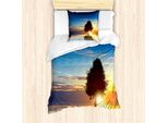 Abakuhaus Set Copripiumino Per Letto Singolo, Tree Silhouette Farm, Antiacaro, Adatto A Chi Soffre Di Allergie, Con Federa, 135 Cm X 200 Cm - 80 X 80 Cm, Multicolore