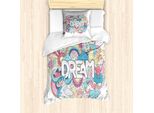 Abakuhaus Set Copripiumino Unicorn Party Per Letti Singoli, Scritte Infantili, Antiacaro, Adatto A Chi Soffre Di Allergie, Con Federa, 135 Cm X 200 Cm - 80 X 80 Cm, Multicolore