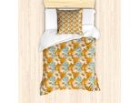 Abakuhaus Set Copripiumino Arancione Per Letti Singoli, Margherite Stagione Primaverile, Antiacaro, Adatto A Chi Soffre Di Allergie, Con Federa, 135 Cm X 200 Cm - 80 X 80 Cm, Azzurro Pallido Arancione