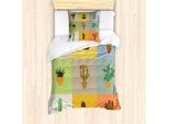 Set Copripiumino Abakuhaus, Fiori Botanici E Cactus In Vaso, Illustrazione Tropicale A Pois Con Piante Grasse, 135 X 200 Cm + 80 X 80 Cm, Multicolore