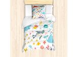 Abakuhaus Set Copripiumino Per Letto Singolo, Animali Marini Colorati, Antiacaro E Anallergico, Con Federa, 135 Cm X 200 Cm - 80 X 80 Cm, Multicolore