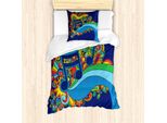 Set Copripiumino Abakuhaus Per Letti Singoli, Scritte Su Sfondo Blu, Antiacaro, Adatto A Chi Soffre Di Allergie, Con Federa, 135 Cm X 200 Cm - 80 X 80 Cm, Multicolore