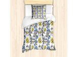 Set Copripiumino Abakuhaus Per Letti Singoli, Peony Hydrangea Viola, Antiacaro, Adatto A Chi Soffre Di Allergie, Con Federa, 135 Cm X 200 Cm - 80 X 80 Cm, Grigio Scuro Giallo