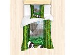 Abakuhaus Set Copripiumino Tropicale Per Letti Singoli, Panda E Alberi Cartoon, Antiacaro E Anallergico Con Federa, 135 Cm X 200 Cm - 80 X 80 Cm, Multicolore