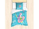 Abakuhaus Set Copripiumino Unicorn Party Per Letti Singoli, Piscina Estiva Con Animali, Antiacaro, Adatto A Chi Soffre Di Allergie, Con Federa, 135 Cm X 200 Cm - 80 X 80 Cm, Multicolore