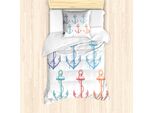 Abakuhaus Set Copripiumino Nautico Per Letti Singoli, Anchor Marine Colorato, Antiacaro, Adatto A Chi Soffre Di Allergie, Con Federa, 135 Cm X 200 Cm - 80 X 80 Cm, Multicolore
