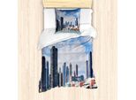Abakuhaus Set Copripiumino Chicago Skyline Per Letti Singoli, Cloudy Sky City, Antiacaro, Adatto A Chi Soffre Di Allergie, Con Federa, 135 Cm X 200 Cm - 80 X 80 Cm, Multicolore