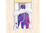 Set Copripiumino Abakuhaus Per Letti Singoli, Cuore, Antiacaro, Adatto A Chi Soffre Di Allergie, Con Federa, 135 Cm X 200 Cm - 80 X 80 Cm, Rosa, Blu E Vermiglio
