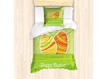 Abakuhaus Set Copripiumino Pasquale Per Letti Singoli, Uova A Strisce, Antiacaro, Adatto A Chi Soffre Di Allergie, Con Federa, 135 Cm X 200 Cm - 80 X 80 Cm, Multicolore