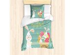 Abakuhaus Set Copripiumino Pasquale Per Letti Singoli, Coniglietto Sorridente E Uova, Antiacaro, Adatto A Chi Soffre Di Allergie, Con Federa, 135 Cm X 200 Cm - 80 X 80 Cm, Multicolore