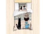 Abakuhaus Set Copripiumino Per Letto Singolo, Bambina Con Gatto, Antiacaro, Adatto A Chi Soffre Di Allergie, Con Federa, 135 Cm X 200 Cm - 80 X 80 Cm, Multicolore