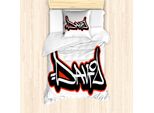 Abakuhaus David Set Copripiumino Per Letti Singoli, Scribbling Boys Name, Antiacaro, Adatto A Chi Soffre Di Allergie, Con Federa, 135 Cm X 200 Cm - 80 X 80 Cm, Bianco Vermiglio