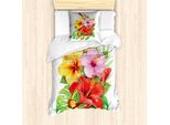 Abakuhaus Set Copripiumino Hawaiano Per Letti Singoli, Colorato Hibiscus Blooming, Antiacaro, Adatto A Chi Soffre Di Allergie, Con Federa, 135 Cm X 200 Cm - 80 X 80 Cm, Multicolore