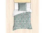 Abakuhaus Set Copripiumino Afgano Per Letti Singoli, Circles Stripes, Antiacaro, Adatto A Chi Soffre Di Allergie, Con Federa, 135 Cm X 200 Cm - 80 X 80 Cm, Blu Ardesia Marrone