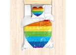 Abakuhaus Set Copripiumino Rainbow Per Letti Singoli, Forma A Cuore, Antiacaro, Adatto A Chi Soffre Di Allergie, Con Federa, 135 Cm X 200 Cm - 80 X 80 Cm, Multicolore