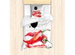 Abakuhaus Set Copripiumino, Illustrazione Acquerellata A Mano Degli Ingredienti Piccanti Del Peperoncino, 135 X 200 Cm + 80 X 80 Cm, Verde Felce Rosso Cinabro