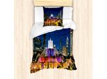 Abakuhaus Set Copripiumino Chicago Skyline Per Letti Singoli, Fontana Landmark, Antiacaro, Adatto A Chi Soffre Di Allergie, Con Federa, 135 Cm X 200 Cm - 80 X 80 Cm, Multicolore