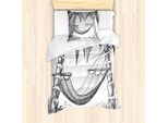 Abakuhaus Set Copripiumino Vintage Boat Per Letti Singoli, Palme Amaca, Antiacaro, Adatto A Chi Soffre Di Allergie, Con Federa, 135 Cm X 200 Cm - 80 X 80 Cm, Grigio Antracite Bianco