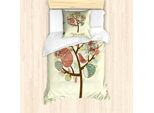 Abakuhaus Set Copripiumino Pasquale Per Letti Singoli, Foglie Primaverili Vintage, Antiacaro, Adatto A Chi Soffre Di Allergie, Con Federa, 135 Cm X 200 Cm - 80 X 80 Cm, Multicolore