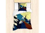 Abakuhaus Set Copripiumino Per Letti Singoli, Grunge Sea Storm, Antiacaro, Adatto A Chi Soffre Di Allergie, Con Federa, 135 Cm X 200 Cm - 80 X 80 Cm, Blu Scuro, Giallo, Marrone