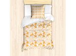 Abakuhaus Set Copripiumino Arancione E Bianco Per Letti Singoli, BlüTe Stem, Antiacaro, Adatto A Chi Soffre Di Allergie, Con Federa, 135 Cm X 200 Cm - 80 X 80 Cm, Arancione Bianco
