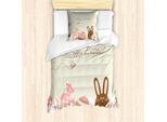 Set Copripiumino Abakuhaus Pasqua, Tonalità Pastello, Uova, Uccellini E Coniglietti, Scritta Happy Easter, Motivo A Pois, 135 X 200 Cm + 80 X 80 Cm, Multicolore