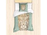 Abakuhaus Set Copripiumino Surreale Per Letti Singoli, Fortune Teller Artwork, Antiacaro, Adatto A Chi Soffre Di Allergie, Con Federa, 135 Cm X 200 Cm - 80 X 80 Cm, Verde Reseda Crema