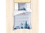 Abakuhaus Set Copripiumino Chicago Skyline, Silhouette Urbana Con Grafica Raffigurante Edifici Famosi, 135 X 200 Cm + 80 X 80 Cm, Azzurro, Blu, Rosso
