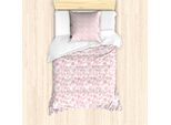 Abakuhaus Set Copripiumino Per Letto Singolo Con Motivi Floreali Acquerellati, Campo Di Rose Nuziali, Antiacaro E Anallergico, Con Federa, 135 Cm X 200 Cm - 80 X 80 Cm, Rosa Chiaro E Verde Pallido