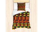 Abakuhaus Set Copripiumino Con Motivo Kente, Motivo Etnico Con Strisce Triangolari E Zigzag Uganda Zimbabwe Nigeria, 135 X 200 Cm + 80 X 80 Cm, Multicolore