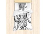 Abakuhaus Set Copripiumino Per Letto Singolo Con Motivo Calamaro, Opera D'arte Marina, Antiacaro E Anallergico, Con Federa, 135 Cm X 200 Cm - 80 X 80 Cm, Bianco E Nero