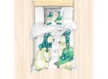 Abakuhaus Set Copripiumino Per Letto Singolo, Amici Pesci Natale, Antiacaro Adatto A Chi Soffre Di Allergie Con Federa, 135 Cm X 200 Cm - 80 X 80 Cm, Giallo Pallido Verde Verde Acqua